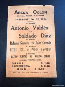 Colecionismo desportivo: CUBA,1924. BOXEO. ARENA COLON. VALDÉS VS SOLDADO DÍAZ. PEDRO ISLA VS GASMURI. DATIVO FUENTES.